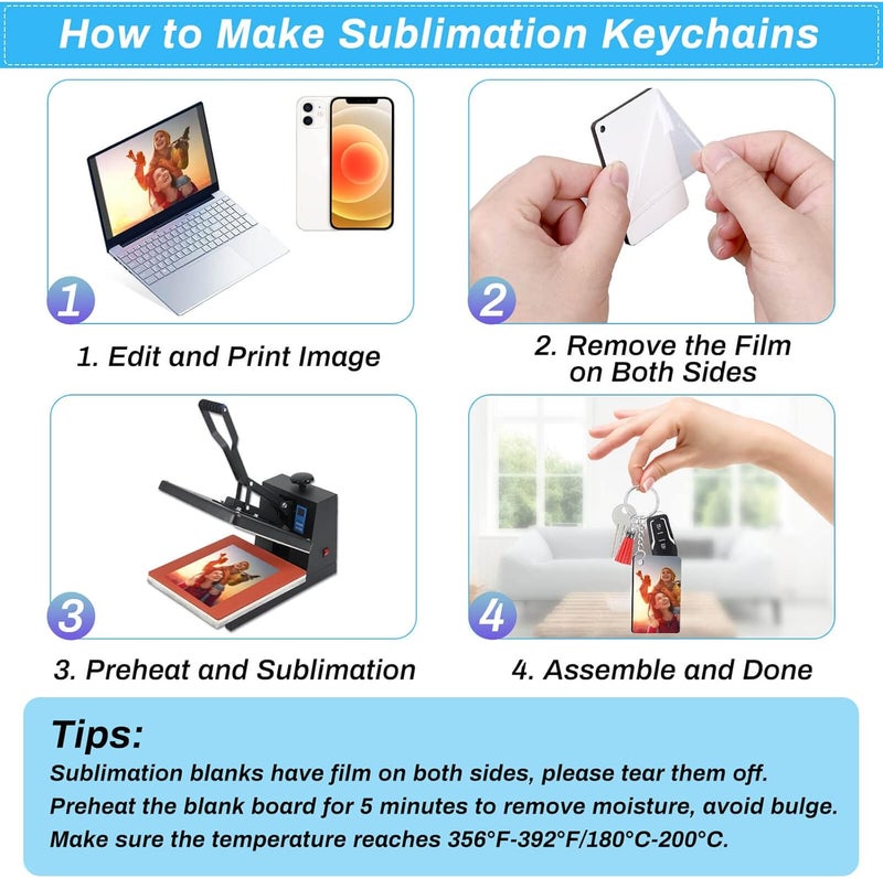 Modacraft 120Pcs Sublimation Keychain Blanks Bulk Set with Rectangle Sublimation Blanks Tassels Keychain Rings & Jump Rings for DIY Keychains Crafting - Image 4